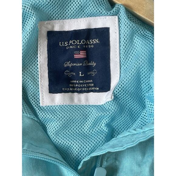 U.S Polo Assn, Full Zip Up HOODED WINDBREAKER Jacket--Size Large | Teal/ Blue - Picture 9 of 10